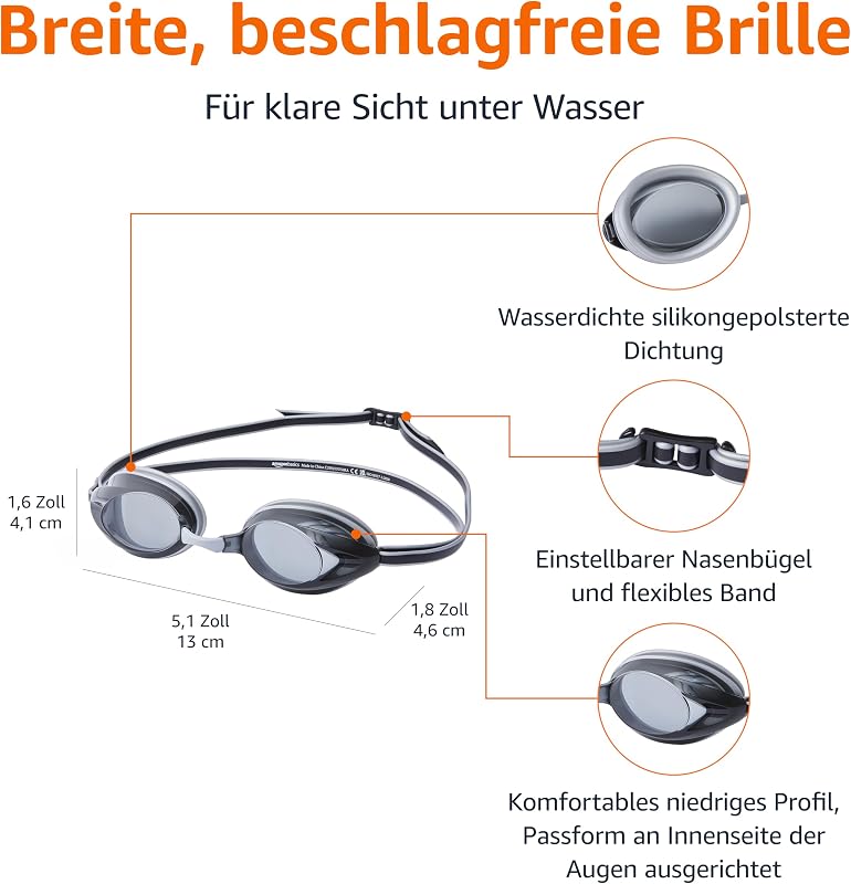 Unisex-Erwachsenen-Schwimmbrille, Einheitsgröße, Silber