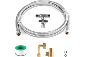 KEOKLE Dishwasher Installation Kit, 10ft,Dishwasher Water Supply Line, Stainless Steel Braided Burst Proof Hose 3/8''x 3/8''Kit With Tee Stop Valve
