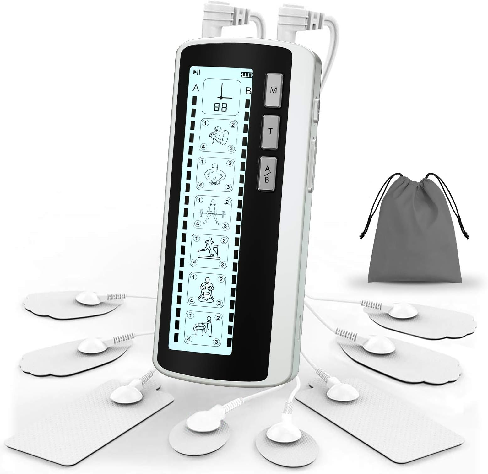 Dual Channel TENS Muscle Stimulator Machine, 24 Modes TENS Management Therapy Machine USB Rechargeable Timing with 8PCS TENS Pads for Back/Knee/Sciatica/Arthritis/Muscle/Joint-Duomishu