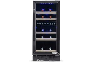 NewAir 15" Dual Zone Wine Cooler Refrigerator in Black Stainless Steel - Under Counter Wine Fridge, Wine Refrigerator for Bottles, Wine Cellars & Home Storage, Holds 28 Bottles