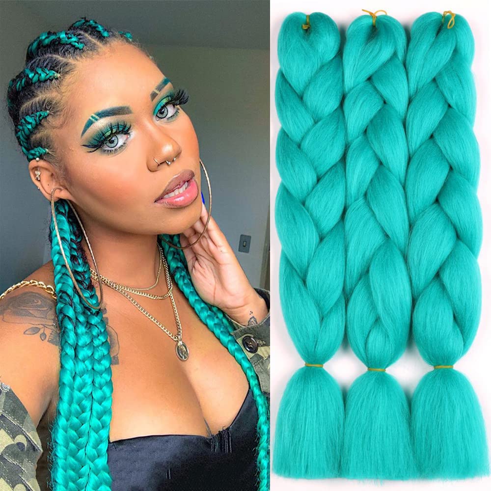 ColorfulPanda Jumbo Braiding Hair Extension Colourful Xpression Pre Stretched Braiding Hair Heat Resistant Synthetic African Box Braids Crochet Twist Rainbow hair 3 Pcs 24inch Teal Color — image 1