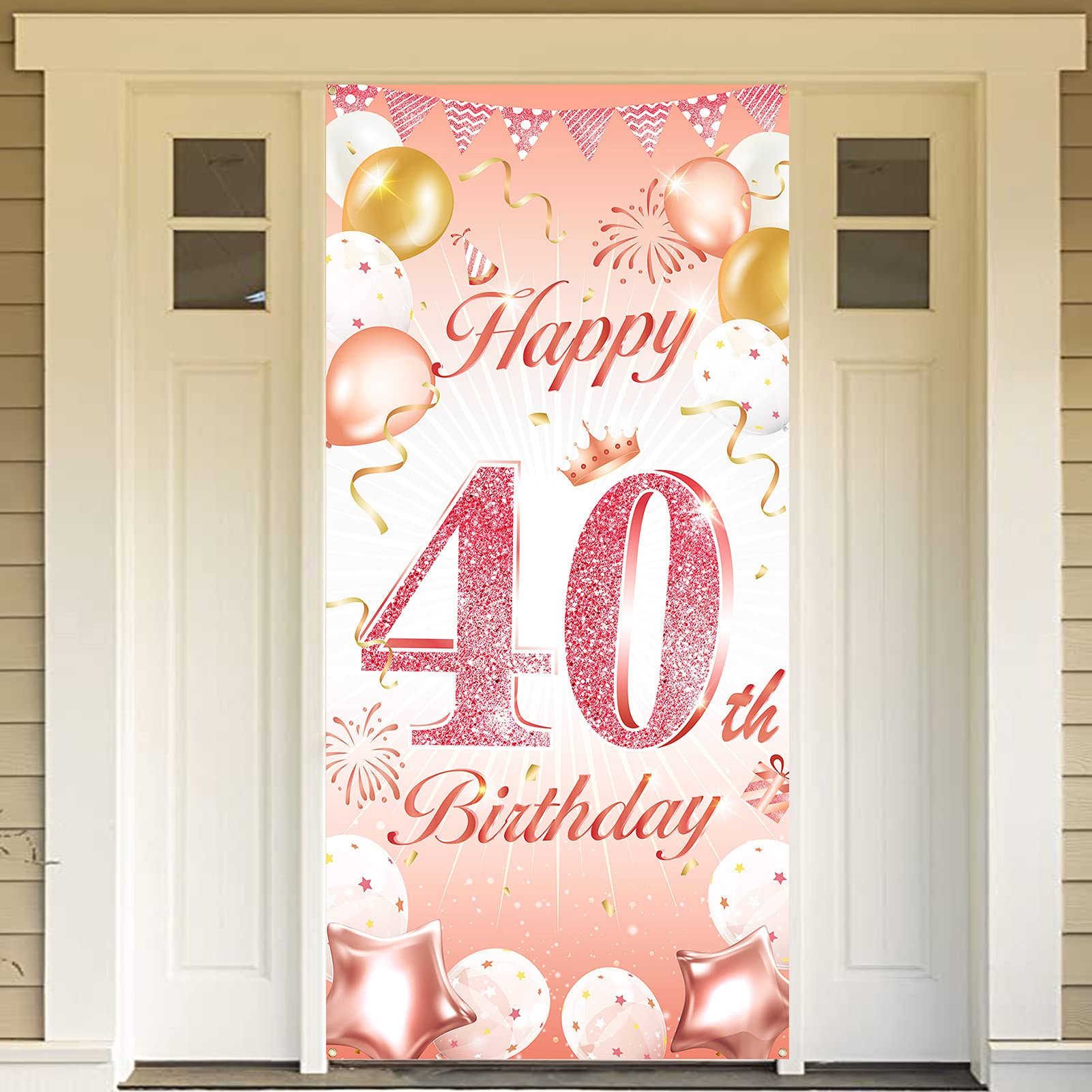 DPKOW Rose Gold 40th Birthday Party Decoration Woman, Rose Gold 40th Birthday Banner for Backdrop Door Decoration for Garden Table Wall, 185 x 90cm Fabric โ image 1