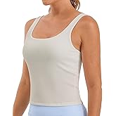 Stelle Women's Ribbed Tank Tops Seamless Padded Workout Crop Top Sleeveless Square Neck Cami Basic Shirts