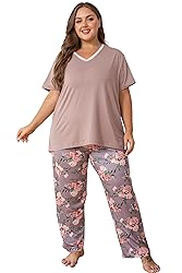 Vozanet Women's Pajama Sets Short Sleeve with Long