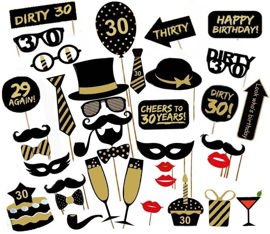 36PCS 30th Thirtieth Year Birthday Party Supplies Masks Favor Photo Booth Props SWYOUN