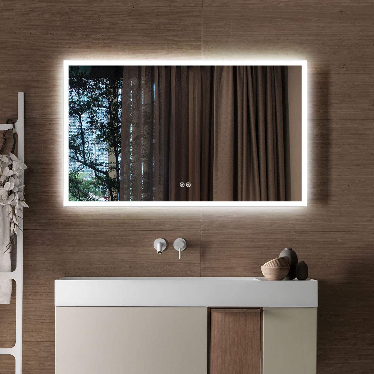 LED Bathroom Mirror Antifog, Wall Mounted Mirror with Lights Over Vanity, Vertical & Horizontal Mount 60x36 in Horizontal Iluminated Makeup Washing Mirror with Memory Touch Button (N031-W3)