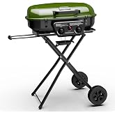 Brand-Man Portable Grill Camping, 2-in-1 Propane Gas Grill &amp; Griddle | Folding Stand-Up Cart, 18,000 BTU 2-Burner Outdoor BBQ for Family Camping, Tailgating and Patio, Green