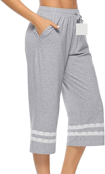 Womens Pajama Capri Pants Lace 