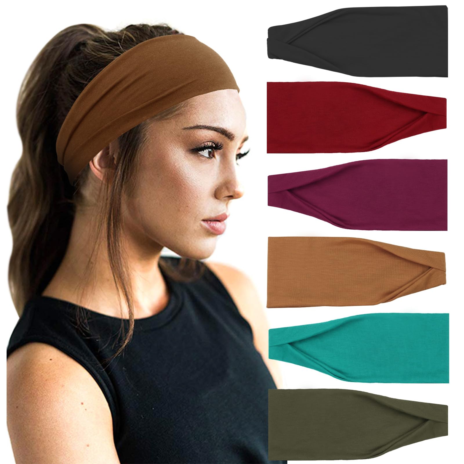 DRESHOW 6 Pack Headbands for Women Wide Elastic Hair Bands Head Wrap Hair Accessories