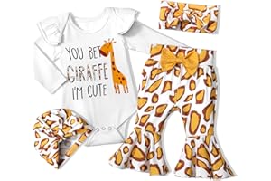 ADIFUN Baby Girl Clothes,4pcs Infant Newborn Girl Outfits Ruffle Romper Baby Bell Bottoms Headband Bandana Clothes Sets Gifts