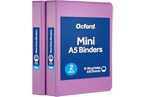Oxford Mini View Binders, 1" Round Rings, Small Binders for School or Office, Holds A5 Size Paper, 2 Clear Pockets, PVC-Free,