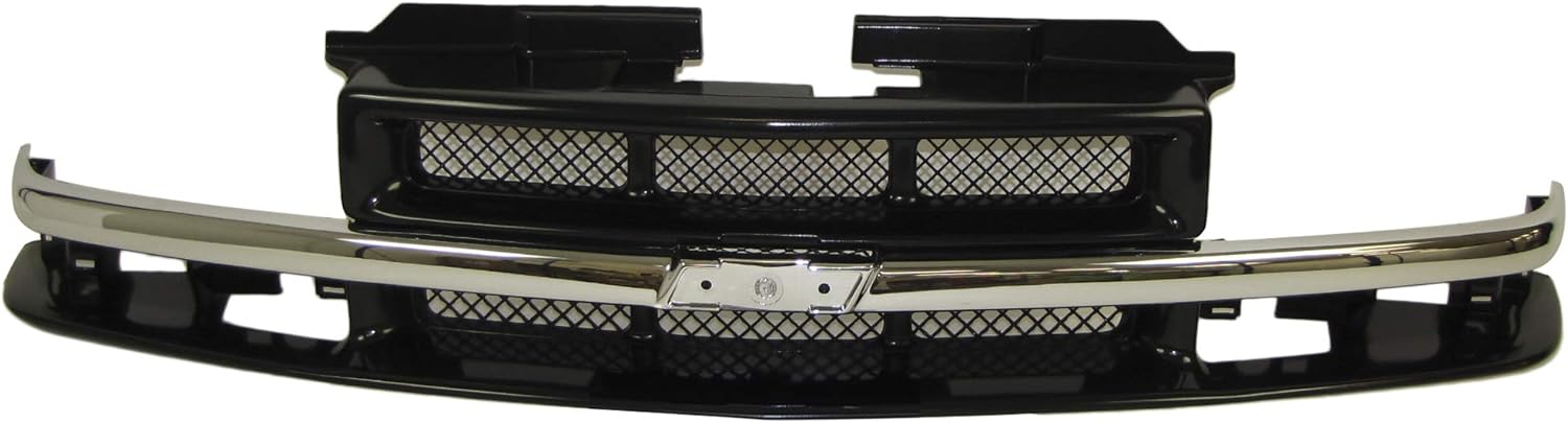 For 1998-2004 Chevy S10 Pickup Base Zr2 / 1998-2005 S10 Blazer Base Zr2 Grille Dark Argent With Chrome Molding GM1200419