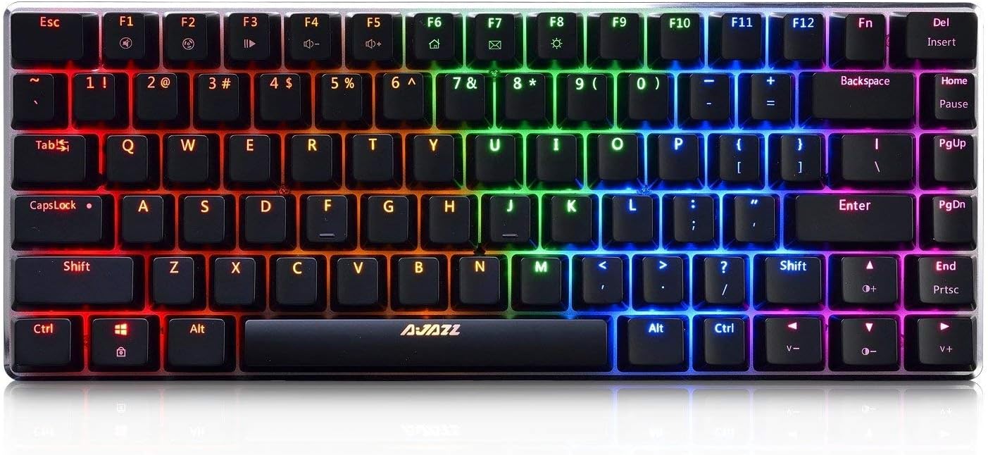 HELLOLAND Ajazz AK33 Geek RGB Mechanical Keyboard, 82 Keys Layout, Blue Switches, LED Backlit, Aluminum Portable Wired Gaming Keyboard, Pluggable Cable, for Games Work and Daily Use, Black