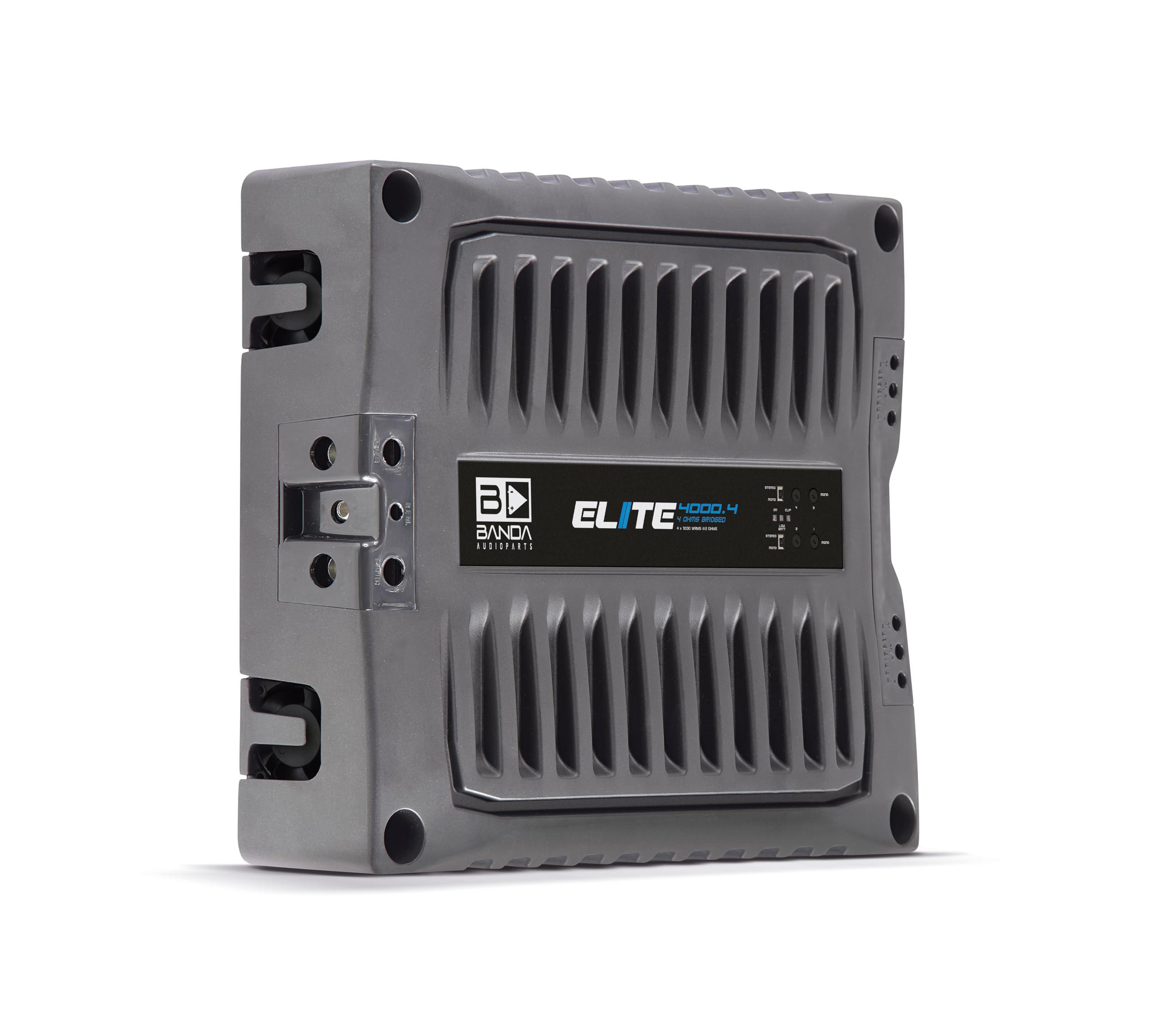 Photo 1 of BANDA Audioparts ELITE4000.42OHMS 4-Channel 1000 Watts Max @ 2 Ohm Car Audio Amplifier with Highpass Filter and Low Pass Filter, Black - 4000.42OHM1052072826
