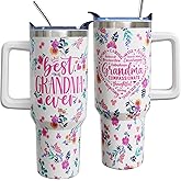 ZORKET Mothers Day Birthday Practical Gifts for Grandma from Grandkids, 40 oz Best Grandma Ever Cup Tumbler with Handle Lid and Straw, Grandmother Gifts