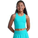 CRZ YOGA Girls Butterluxe Double Lined Racerback Crop Tank Tops - High Neck Dance Yoga Athletic Casual Tight Kids Teen