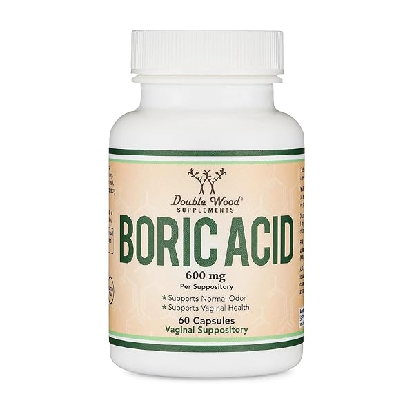BORIC ACID SUPPOSITORIES (600MG VAGINAL SUPPOSITORY, 60 COUNT) SUPPORTS VAGINAL PH BALANCE, ODOR CONTROL (USP MEDICAL GRADE FINE POWDER, EASY DISSOLVE, THIRD PARTY TESTED) BY DOUBLE WOOD