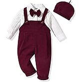 Unutiylo Newborn Baby Boy Outfit Set Long Sleeve Romper 3Pcs Gentleman Suspender Overall Fall Winter Clothes