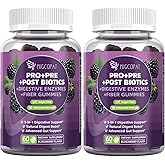 Migcopat Pre Post Probiotics Gummies, 5 in 1 Probiotic Prebiotic Postbiotic Digestive Enzymes with Fiber, 120 Billion CFU Probiotics for Gut Health, Sugar Free, Vegan, BlackBerry Flavor, 120 Cts