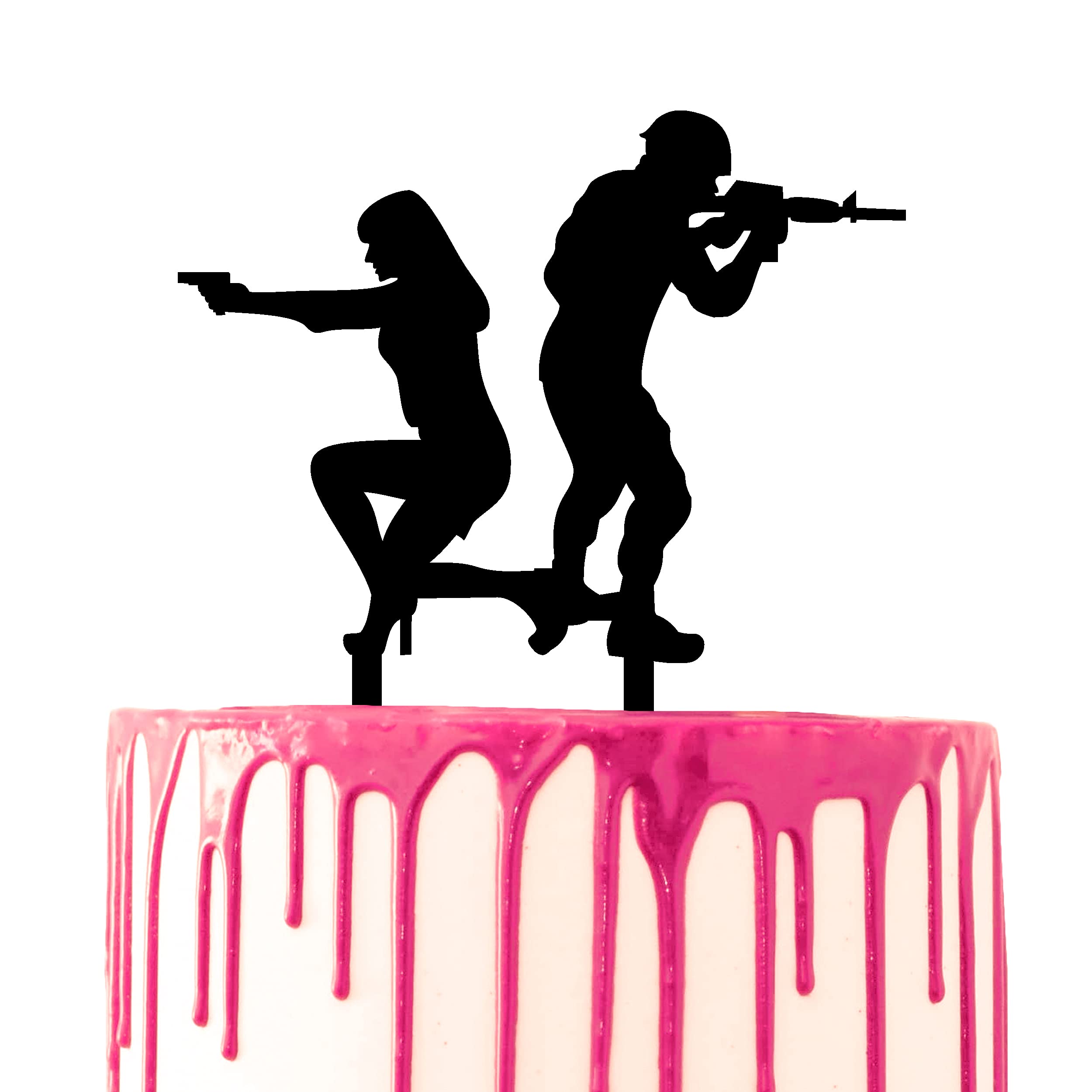CARISPIBET decorating cake topper groom and bride holding guns acrylic silhouette