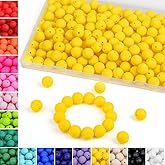 MAIBAOTA 120 Pcs Yellow Silicone Beads 15 mm Yellow Beads for Keychain/Pens/Bracelet/Necklace Making Focal Beads Loose Rubber Round Silicone Beads Bulk for Craft Making（with Boxed Kits）