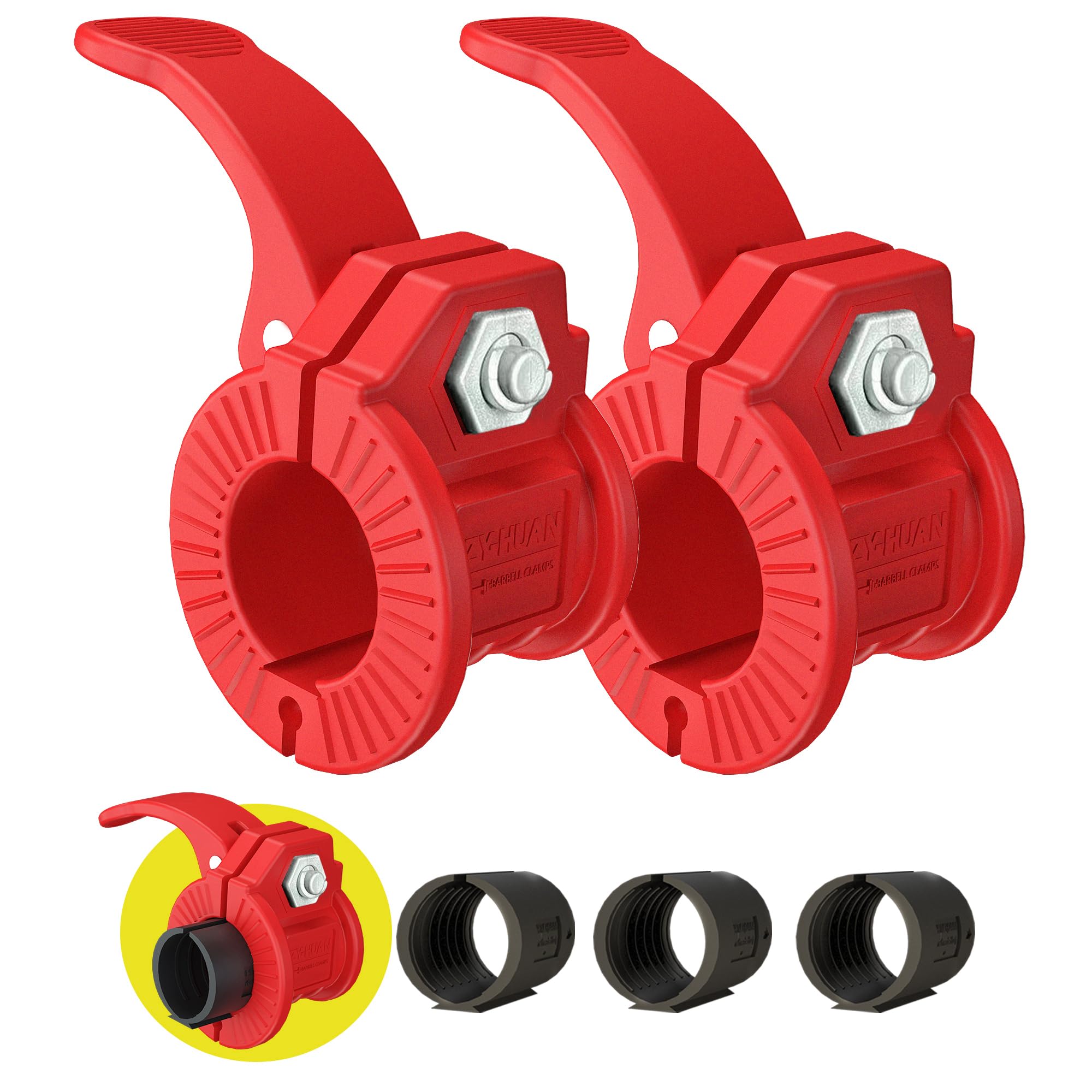 Barbell Clamps Pair of 1" inch or 2" Inch Pro Collar Adjustable Weight Bar Clips Fast Release Perfect for Pro Crossfit Strong Lifts and Olympic Fitness Training Supplies (All Red 0.98-1.18inch)