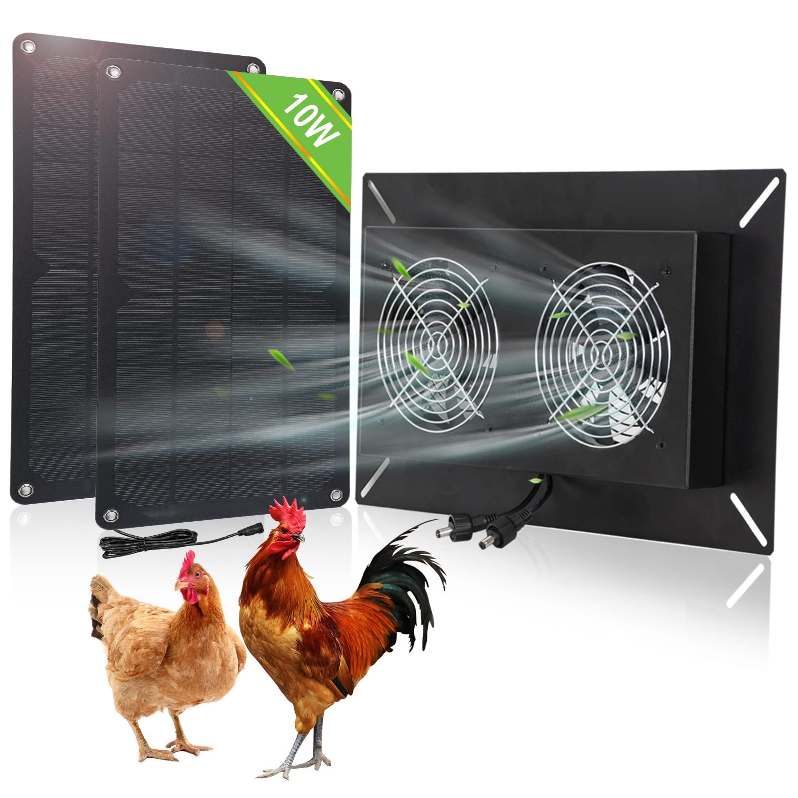 Photo 1 of DC HOUSE 20W Solar Powered Dual Metal Shell Exhaust Fan Kit for Chicken Coops, Greenhouses, Sheds, Pet Houses, and Windows - Waterproof and Plug & Play