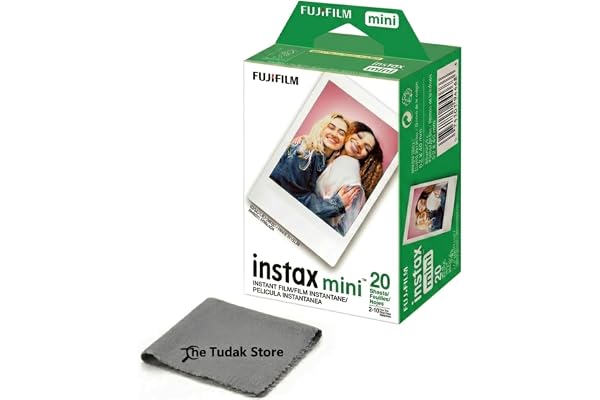 Fujifilm Instax Mini Instant Film, 20 Sheets – White Daylight ISO 800 for Instax Mini 13, 12, 11, 41 Cameras –Bundeld with The Tudak Store Microfiber Cleaning Cloth