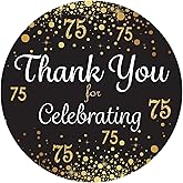Black and Gold 75th Birthday Thank You Stickers - 1.75 in - 40 Labels