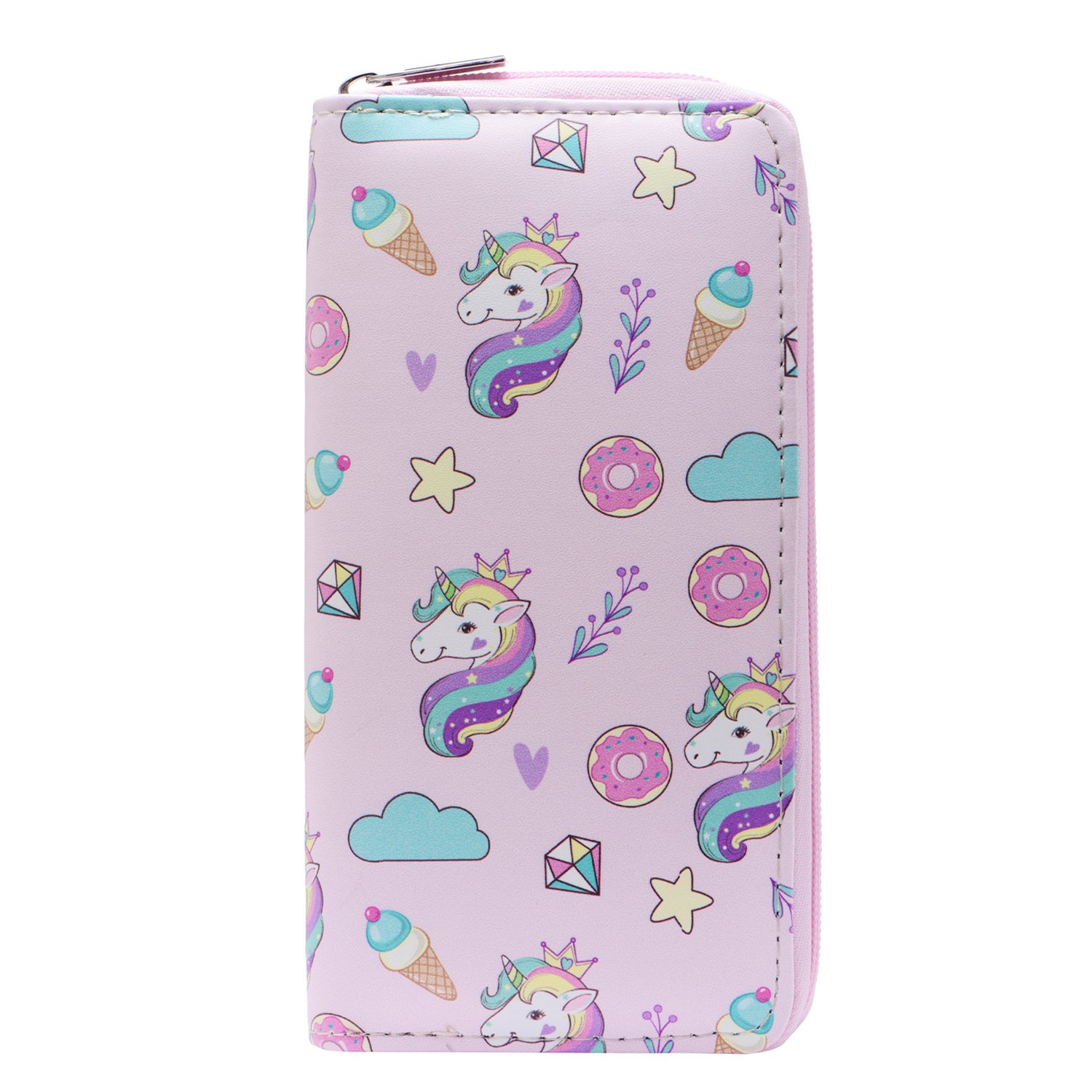 DonDon Ladies and Girls Purse Wallet with Zip Fastener Unicorns and Sweets
