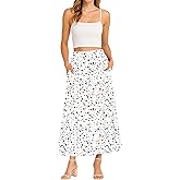 KUOTAI Womens High Waisted Maxi Skirt with Pockets A-Line Elastic Waist Casual Soft Skirts