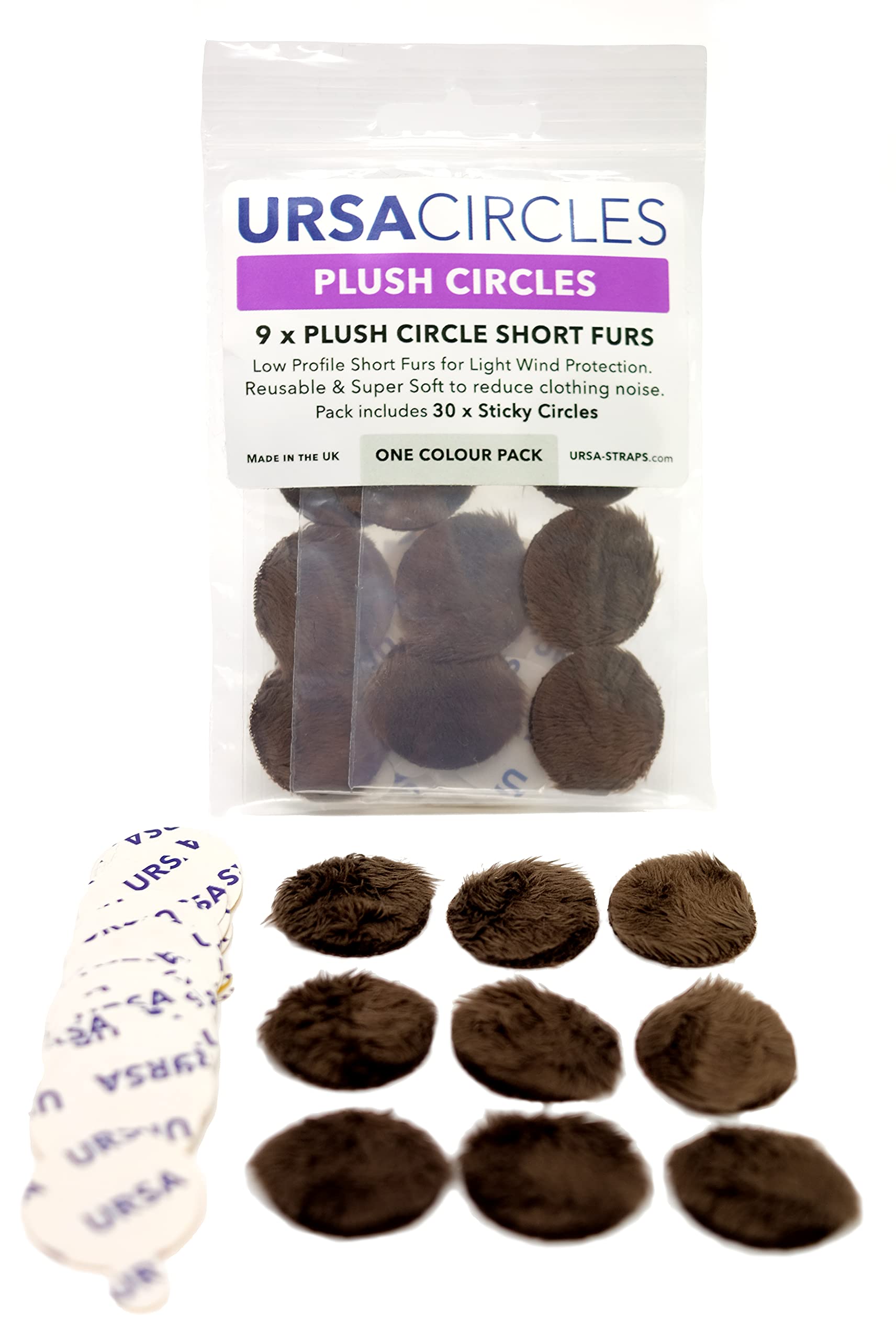URSA Plush Circles - 5mm length short fur LAV covers. Reusable & Super Soft. 25mm Diameter (9x, Brown)