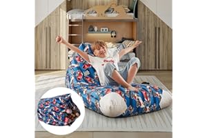 Loungie Stuffed Animal Storage Beanbag Cover - 55" Extra Large Bean Bag Chair, Racecar Blue