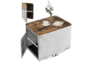 VIE DE AMAN Dog Crate Topper Wood for 24 30 36 42 48 inch Cages, Dog Crate Table Topper Foldable Dog Kennel Topper with Tassel Curtain, Rustic Style Top Rustic Brown(Crate Not Include)