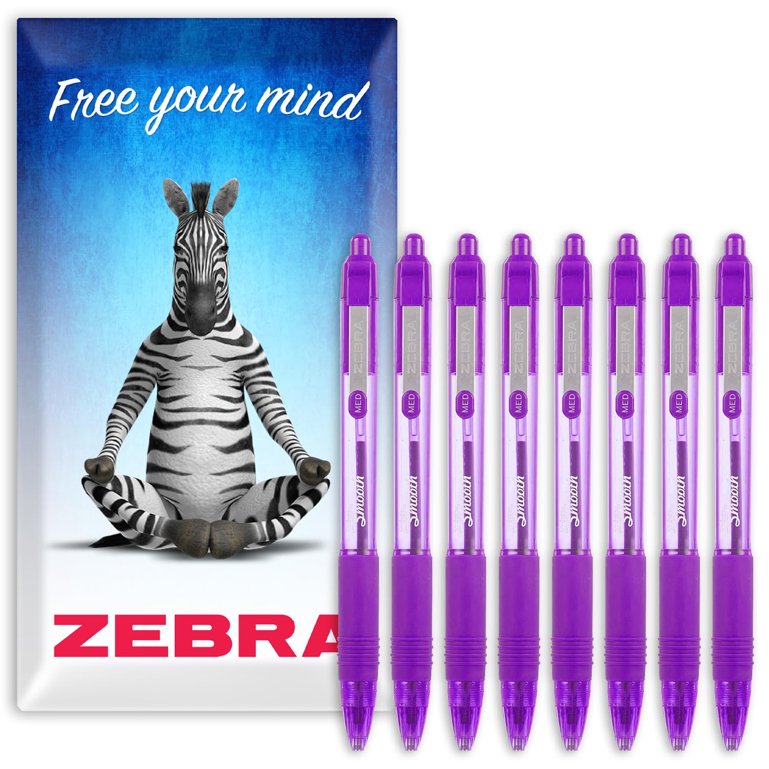 Zebra Z-Grip Smooth Retractable Ballpoint Pen - 1.0mm Nib - Pack of 8 - In Envelope Gift Packaging (Violet)