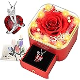 ENERLEAF Preserved Red Real Rose with Necklace Jewelry Box -Eternal Flowers Rose Gifts for Grandma Wife Girlfriend on Valentines Mothers Day Christmas Birthday Anniversary Romantic Gifts for Her