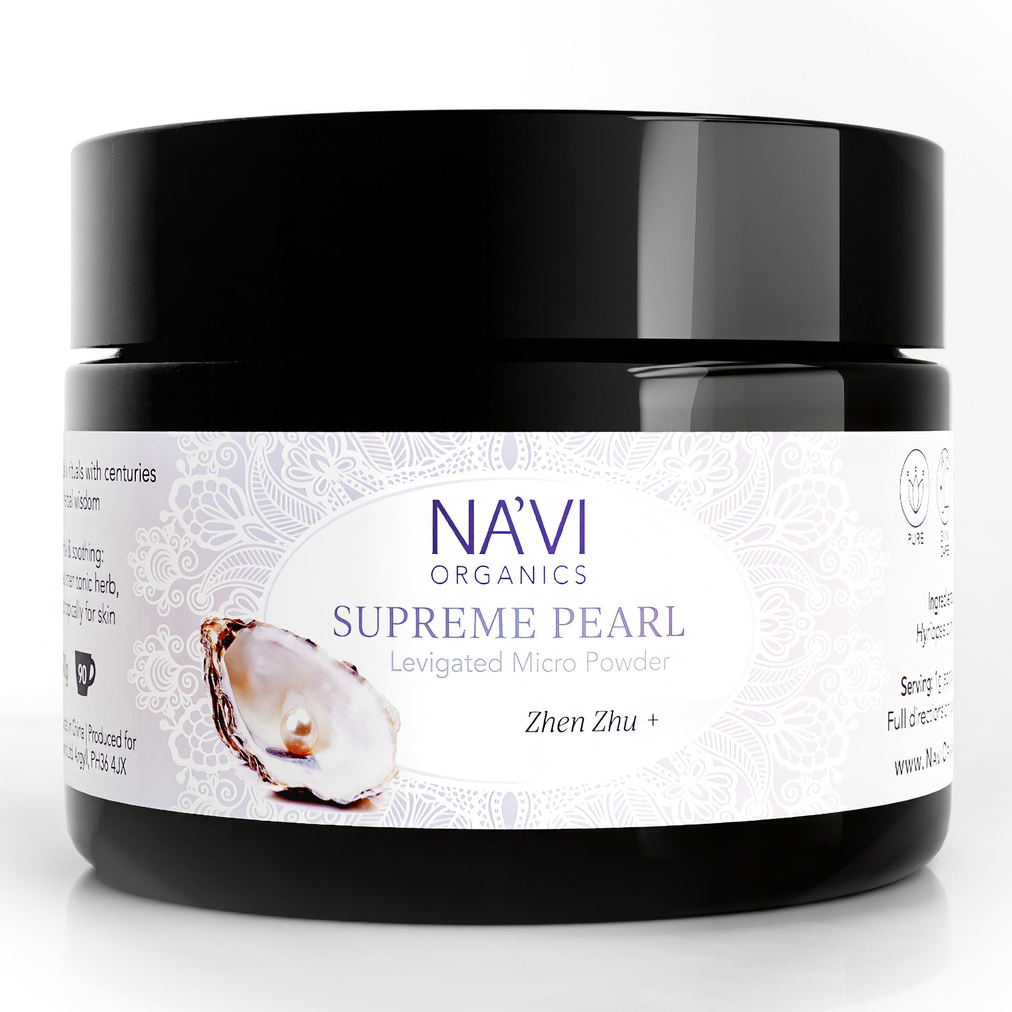Na'vi Organics Supreme Levigated Pearl Nano Powder | 100% Pure Freshwater Pearl Powder for Face & Eyes | Supports Skin Brightening, Collagen, Radiance & Overall Wellness – 90g