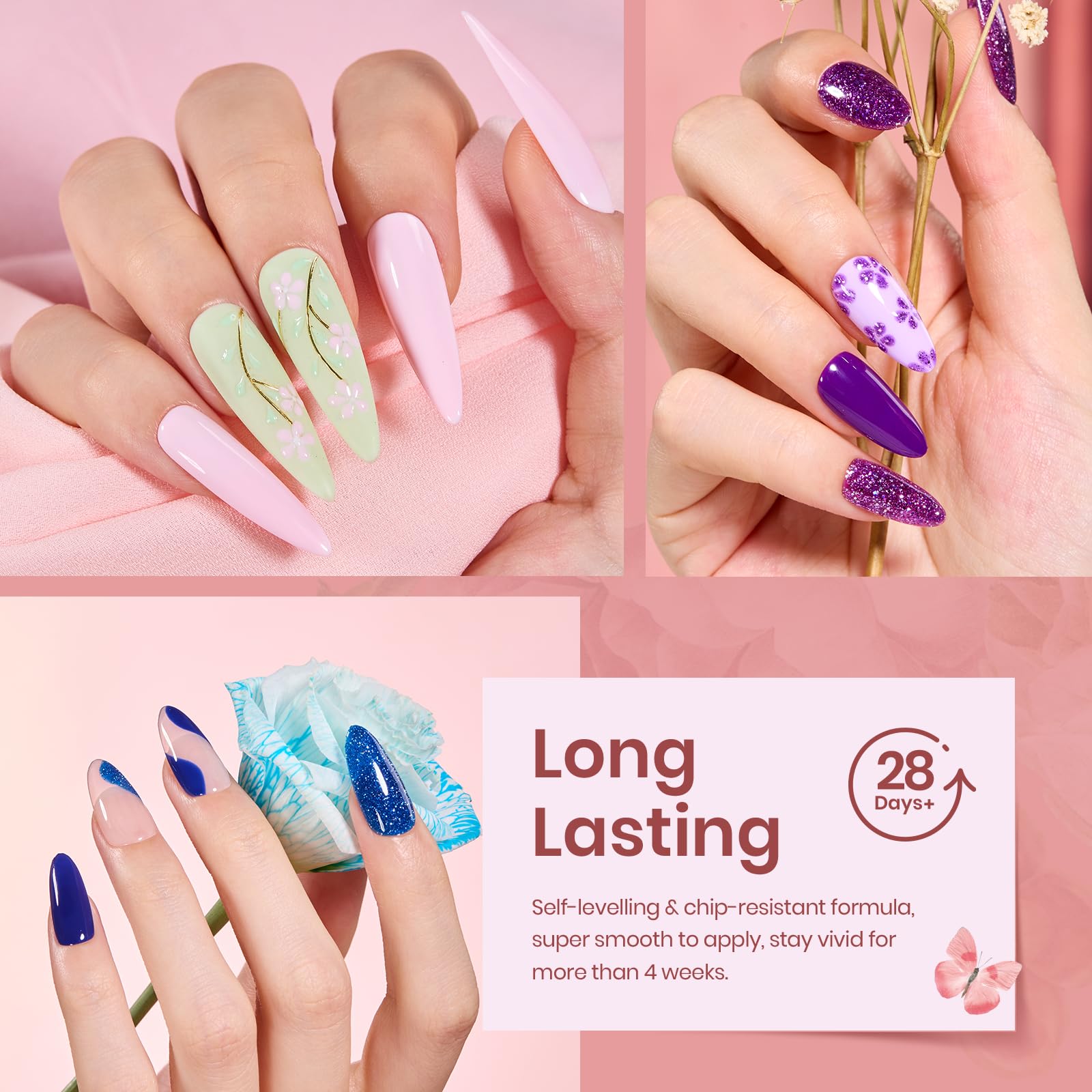 beetles Gel Polish Set 36 Colors Verse of Flower Collection Spring Summer Gel Nail Polish Pink Red Green Blue Gel Polish with 3Pcs Base Top Coat Soak off UV Gel & Nail Art Stickers Gifts for Women - Image 5