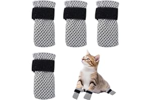 QIYUDA 4 Pcs Cat Mittens to Prevent Scratching for Pets with Paw Inner Diameter up to 1.35 Inches, Adjustable Breathable Mesh Kitten Shoes Socks Booties for Only Grey