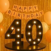 40th Birthday Decorations for Women Men, Black Light-Up Number 40 Sign, Battery-Operated Illuminated Party Table Decoration Backdrop Wall Decor, 40th Birthday Gifts for Men Women