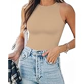 MANGOPOP Tank Top Body Suits Women Sexy Crew Neck Racerback Halter Ribbed Sleeveless Bodysuit for Women