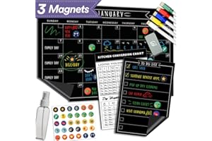 LUSHLEAF DESIGNS Magnetic Chalkboard Calendar for Fridge - [11" x 17"] - Large Reusable Refrigerator Magnet Calendar - Ideal Kitchen Menu Organizer & Vision Board for Efficient Planning