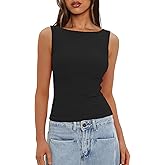 Darong Women's High Neck Tank Top Sleeveless Double Lined Basic Tops Going Out Casual Tank Shirts