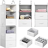 Pipishell 6-Shelf Hanging Closet Organizer with 2 Separable 3-Tier Shelves, 3 Drawers & Side Pockets Closet Organizers and Storage for Wardrobe Organization and Nursery Clothes Organizer, White