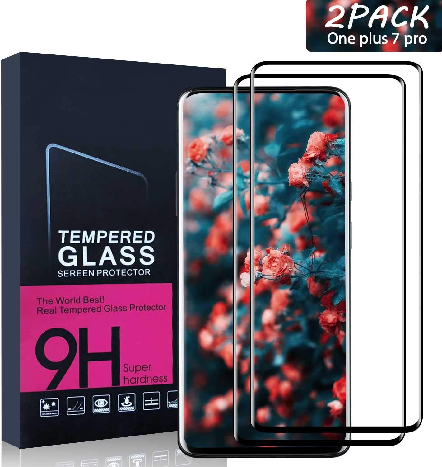 Pazon OnePlus 7 Pro Screen Protector Glass [2 Pack], Full Coverage HD Tempered Glass Anti-Scratch Bubble-Free Screen Protector for OnePlus 7 Pro