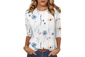 Zeagoo Women's Casual 3/4 Sleeve T-Shirts Round Neck Cute Tunic Tops Basic Tees Blouses Business Work Tee Top