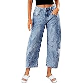 LookbookStore Barrel Jeans for Women High Waisted Cropped Wide Leg Trendy Baggy Distressed Stretchy Denim Jean Pants