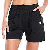 Women's Cotton Shorts 5" Sweat Bermuda Pull on Shorts with Deep Pockets for Lounge Gym Yoga Walking Athletic