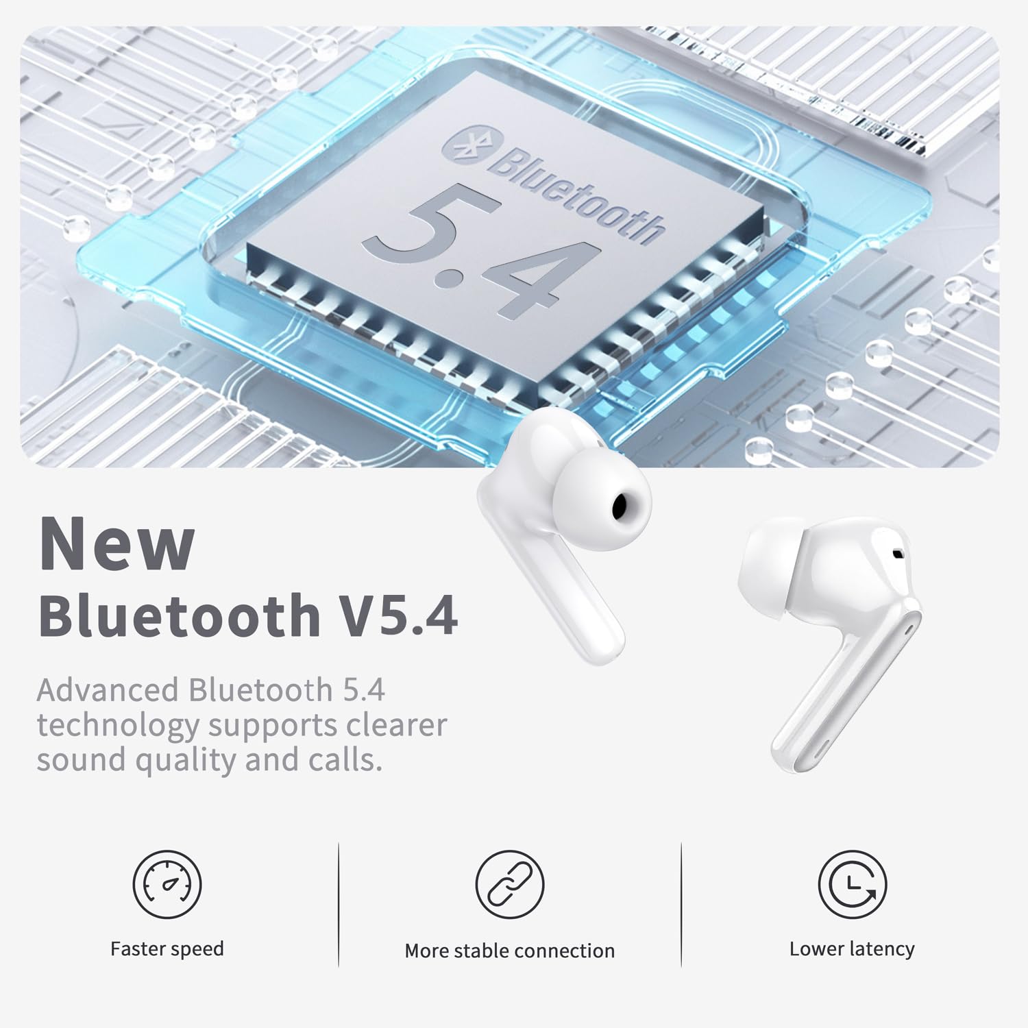 Wireless Earbuds, Bluetooth 5.4 Headphones in Ear 3D Bass Stereo, 40H Wireless Earphones with 4 ENC Noise Cancelling Mic, IP7 Waterproof Bluetooth Earbuds, AI-Enhanced Calls for Android iOS, White