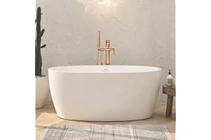 FerdY Tahiti 55" Acrylic Freestanding Bathtub, Elegant Oval Shape Soaking Bathtub, Glossy White, Brushed Nickel Drain & Integrated Slotted Overflow Assembly Included cUPC Certified